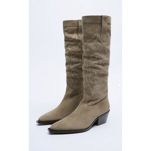ZARA Split Leather Cowboy Tall Boots size 6.5